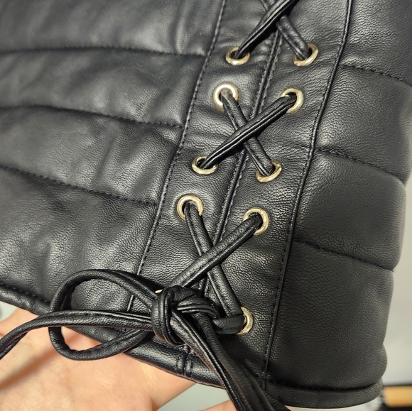 Cozy Faux Fur and Vegan Leather Vest with Lace Up Detail - Picture 3 of 5